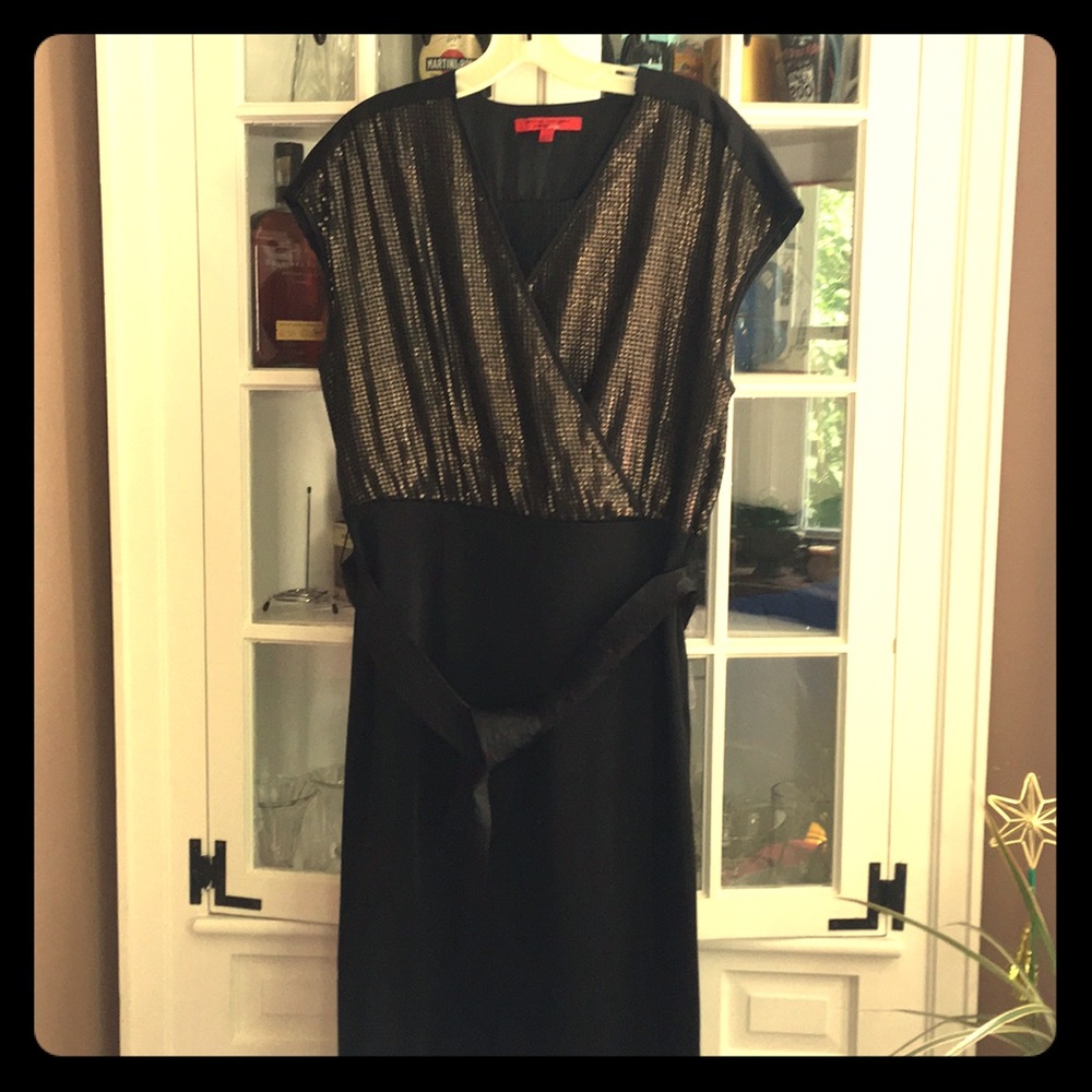 Gold sequin & black dress with belt